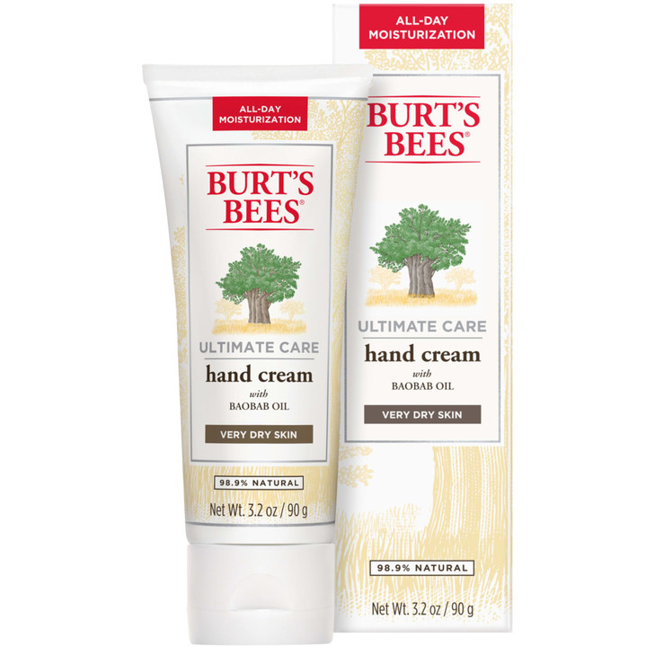 Burt's Bees Hand Cream for Dry Skin, Moisturizing Natural Lotion, Unscented, Ultimate Care with Baboab Oil, 3.2 Ounce (Packaging May Vary)