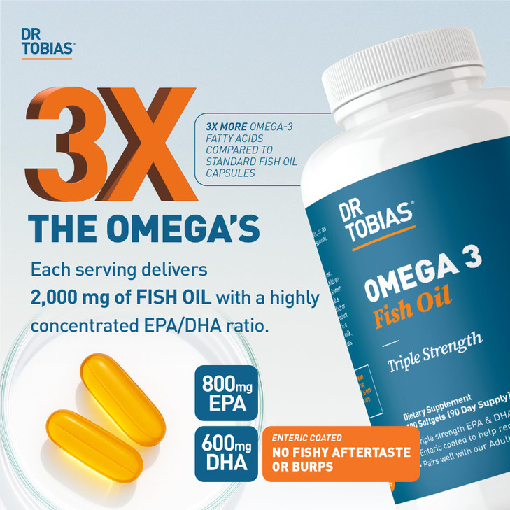 Dr. Tobias Omega 3 Fish Oil 2000mg Triple Strength with 800mg EPA 600mg DHA Per Serving | Fish Oil Omega 3 Supplements for Heart Brain & Immune Suppo