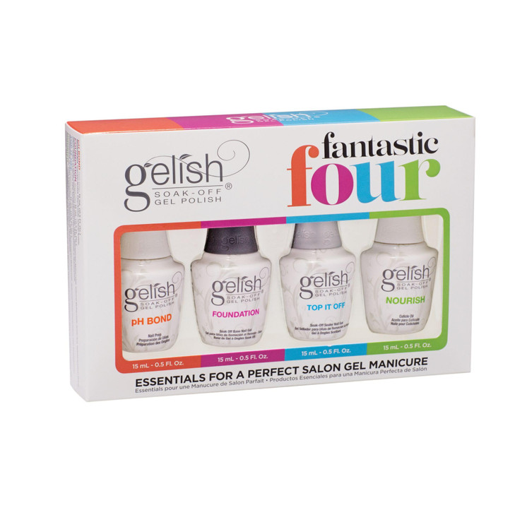 Gelish Fantastic Four Essentials Kit  Long-Lasting, Chip-Free Shine, Durable Finish, Complete Manicure System for Salon-Quality Nails at Home - Incl