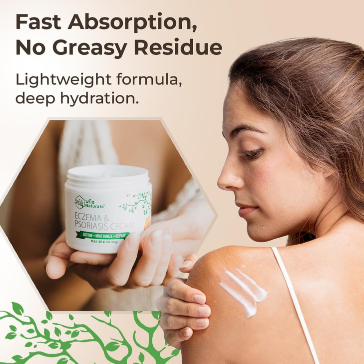 Wild Naturals Eczema & Psoriasis Cream for Dry, Itchy Skin  Eczema Relief for Adults & Kids  Moisturizing Psoriasis Cream with Manuka Honey - Hydra
