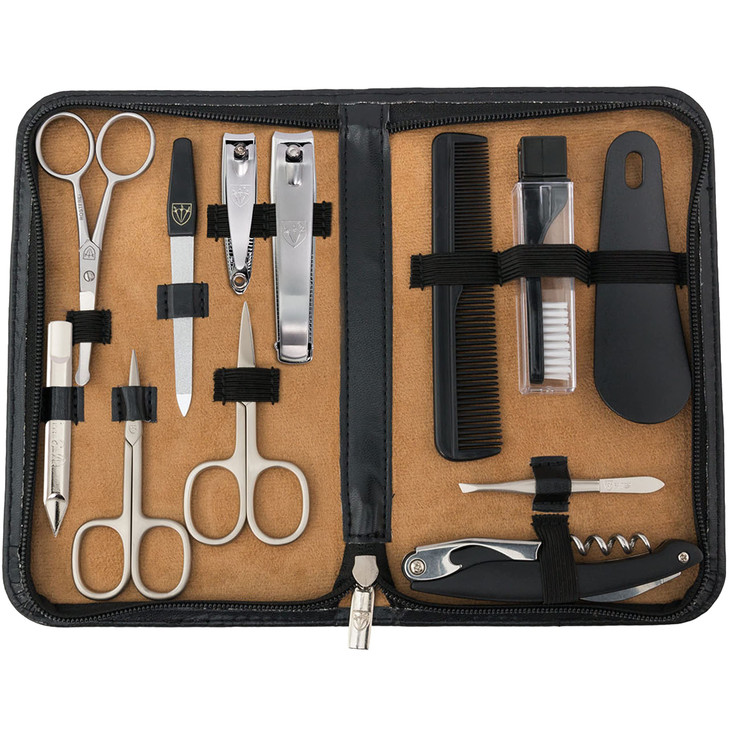 3 Swords Germany - brand quality 12 piece manicure pedicure grooming kit set for professional finger & toe nail care scissors clipper fashion leather