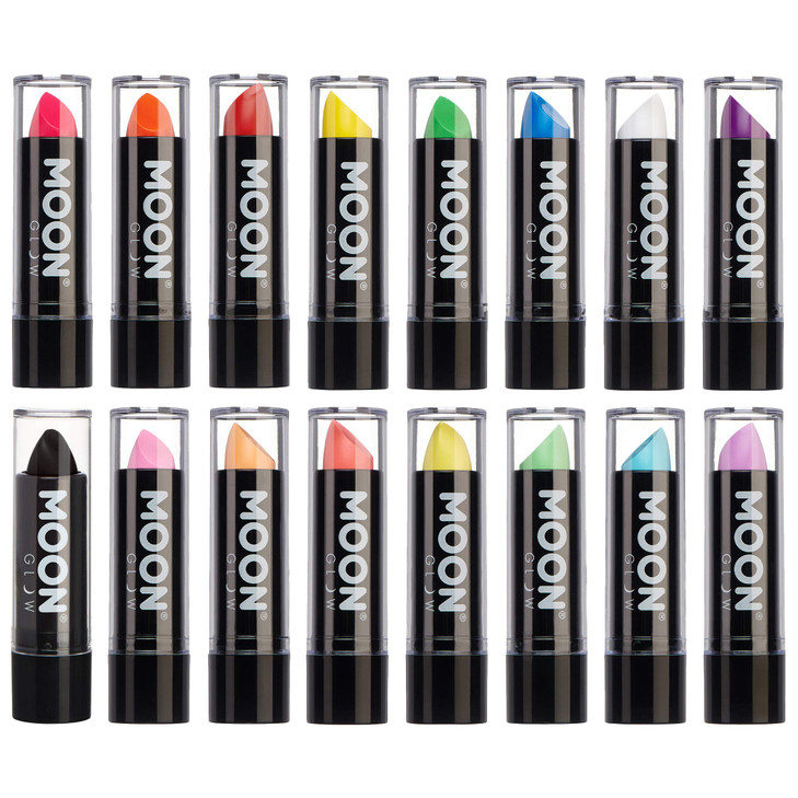 Moon Glow - Blacklight Neon UV Lipstick 0.16oz Set of 16 colours (Pastel & Intense)  Glows brightly under Blacklights/UV Lighting!