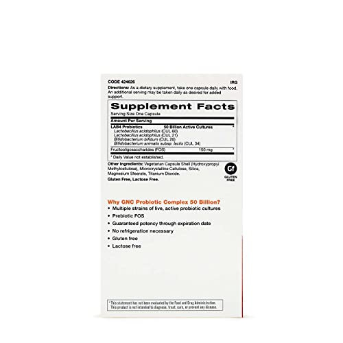 GNC Probiotic Complex Daily Need with 50 Billion CFUs | Clinically Studied Multi-Strain, Supports Digestive and Immune Health, Vegetarian | 30 Capsul