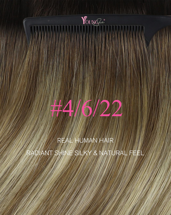 YoungSee Tape in Hair Extensions Human Hair Balayage Dark Brown Tape in Hair Extensions Dark Brown Ombre Medium Brown with Blonde Hair Extension Tape