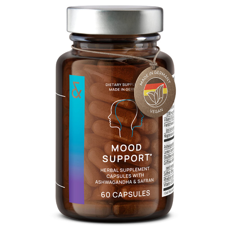 CLAV Mood Support Supplement - with Ashwagandha + Saffron Extract + 5-HTP Griffonia + Siberian Ginseng + Rhodiola rosea - 60 Capsules