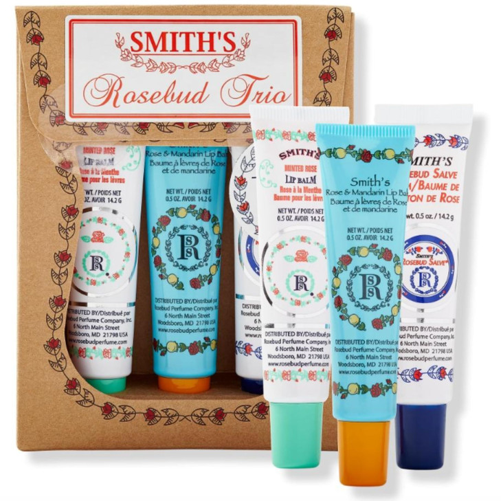Smith's Rose bud Lip Balm Bulk- 3x0.5oz Premium All Purpose Lip Gloss Tubes & 3x0.8oz Lip Treatment Salve- Rosebud Trio Lip Balm Tubes for Plump Lips