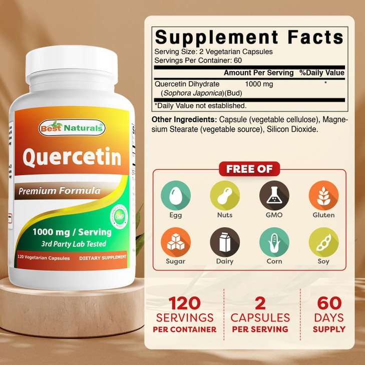 Best Naturals Quercetin 1000 mg/Serving 120 Veggie Capsules (120 Count (Pack of 3))