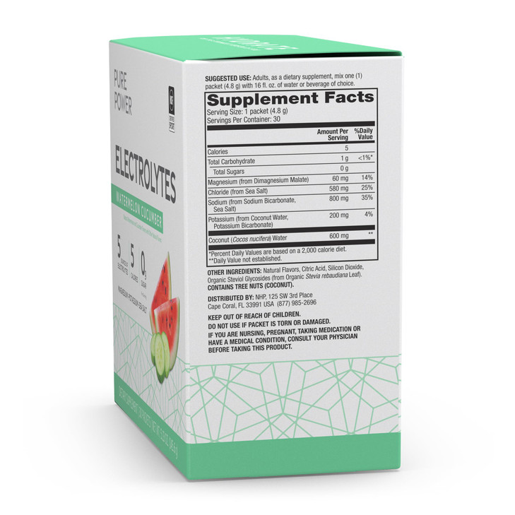 Dr. Mercola Pure Power Electrolytes - Supports Hydration & Muscle Function - Magnesium & Potassium Blend - 0 g Sugar per Serving - Watermelon Cucumbe