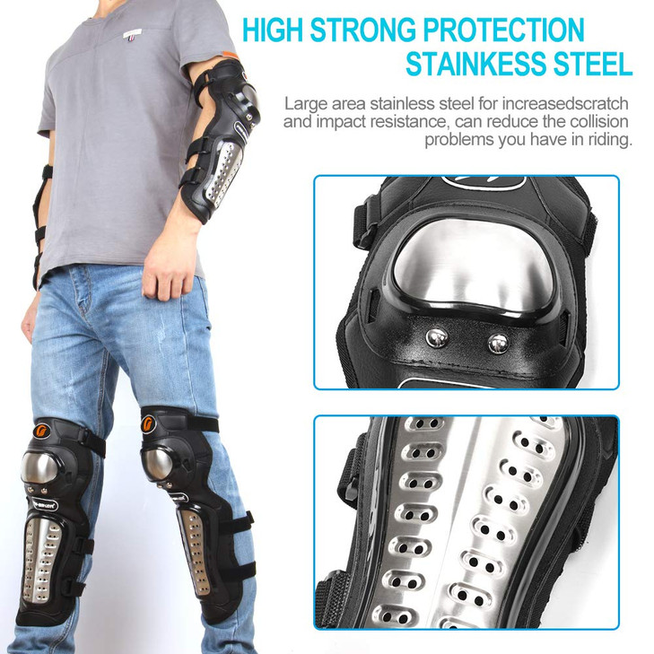4Pcs Adults Alloy Steel Motorcycle Knee Pads Elbow Guards Motocross Knee Shin Pads Protector