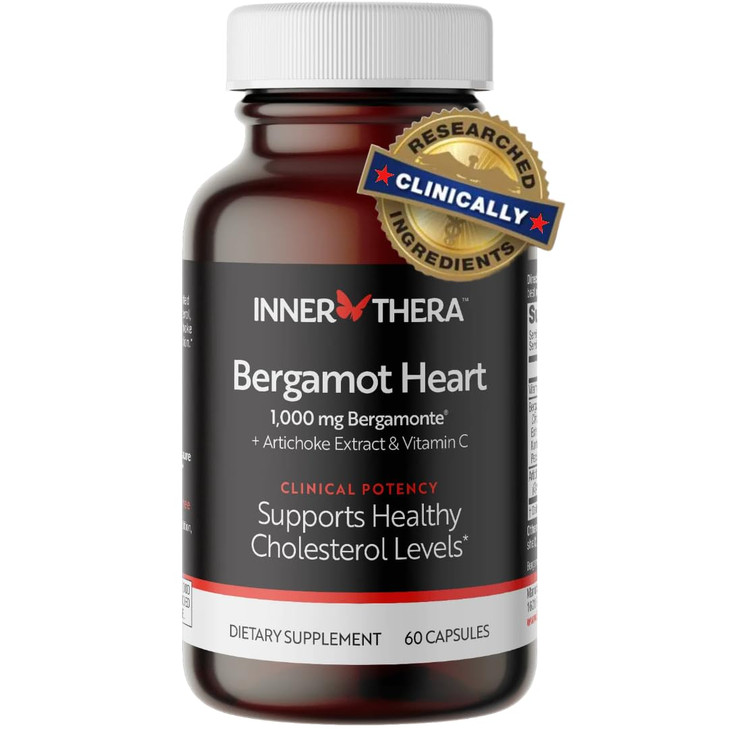 INNERTHERA Bergamot Heart -1000mg Certified Citrus Bergamot - Extra Strength Polyphenols - Cardiologist Developed & Clinically Proven - Bergamot Supp