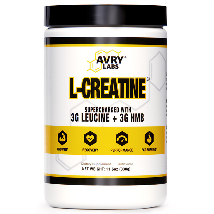 Avry Labs L-CREATINE Supplement: Creatine Monohydrate w/Leucine Amino Acid and HMB  Supports Muscle Mass, Strength, Recovery & Performance + Reduce
