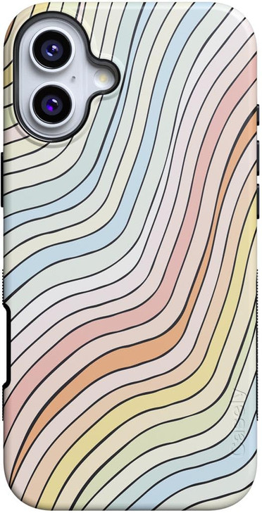 Casely iPhone 16 Plus Case | Ride The Wave | Pastel Rainbow Lined | Bold Protective Design | Compatible with MagSafe