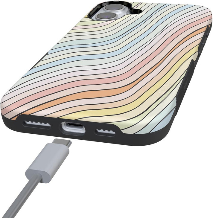 Casely iPhone 16 Plus Case | Ride The Wave | Pastel Rainbow Lined | Bold Protective Design | Compatible with MagSafe