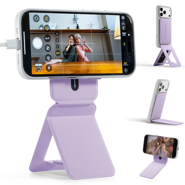 MOFT Phone Stand, Magnetic Phone Tripod Stand Stain-Resistant MOVAS Leather & Angle Adjustment & Strong Magnets Tripod for iPhone 17/16/15/14/13/12 (