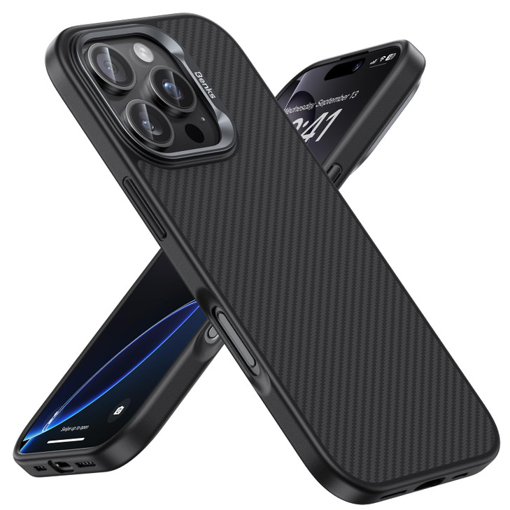 BENKS Aramid Fiber Case for iPhone 16 Pro Max - MagSafe Compatible, Dupont Kevlar 600D Fiber & TPU Protection, Carbon Fiber Look Black