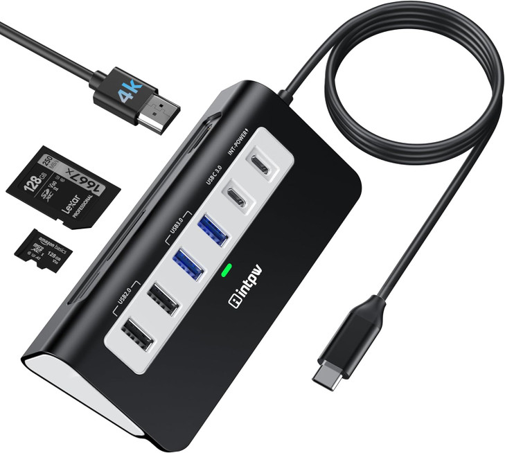 P9 USB-C Docking Station, intpw 9-in-1 USB C Hub with 4K HDMI, 3 Type A/C 3.0 5Gbps, PD 100W, 2 Type-A 2.0, SD/TF Ports, Compatible with MacBook, iPa