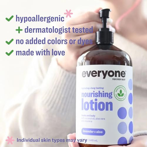 Everyone 2-in-1 Lotion for Hands/Body, 32 ounce (Pack of 2) Lavender and Aloe made with Essential Oils for Men and Women