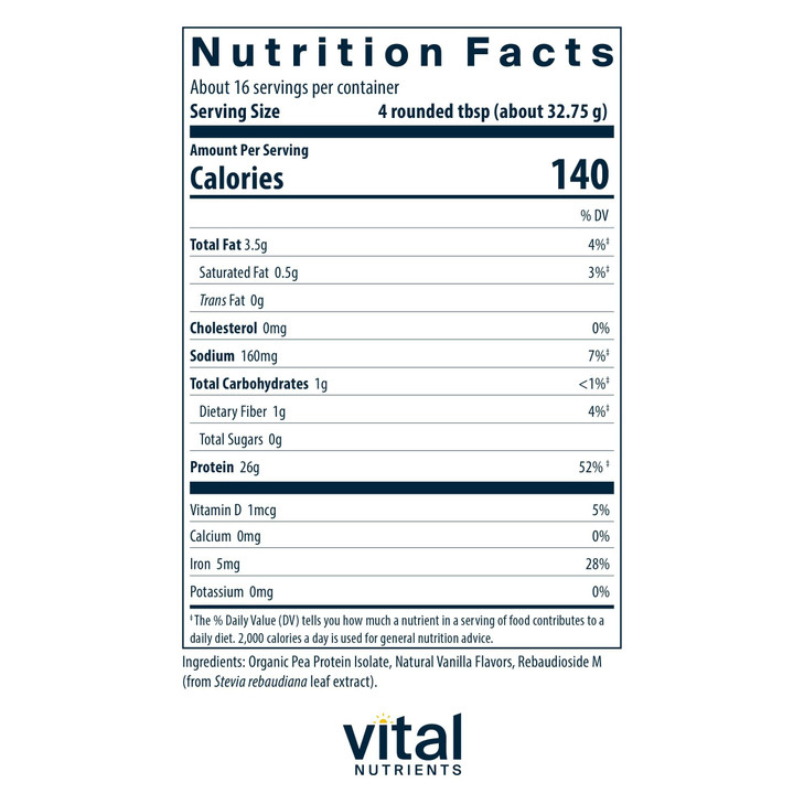 Vital Nutrients ProVeg Organic Pea Protein 524g - Vegan Pea Protein Powder - 23g Protein per Serving - Natural Vanilla Flavor - Gluten, Dairy, Soy Fr