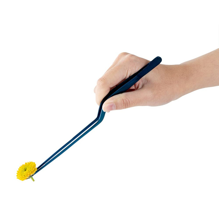 Restaurantware Perfect Point 7.9 Inch Food Tweezers 1 Offset Kitchen Tweezers - Serrated Tips For Precision For Garnishing Plating Or Decorating Blue