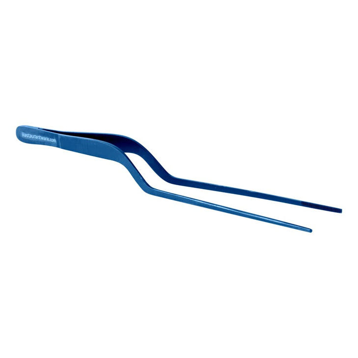 Restaurantware Perfect Point 7.9 Inch Food Tweezers 1 Offset Kitchen Tweezers - Serrated Tips For Precision For Garnishing Plating Or Decorating Blue