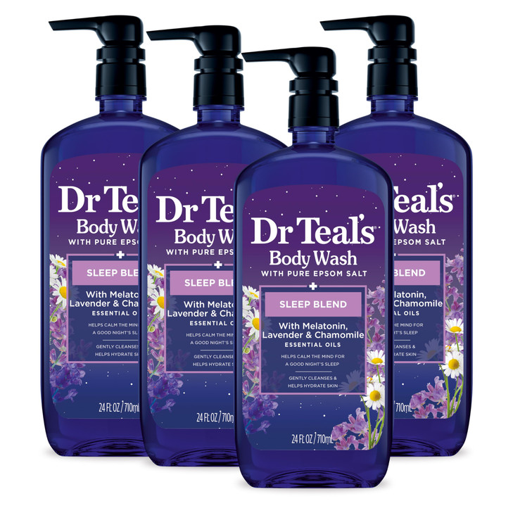 Dr Teal's Body Wash with Pure Epsom Salt, Sleep Blend with Melatonin, 24 fl oz (Pack of 4)