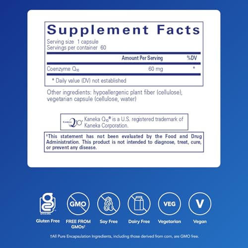 Pure Encapsulations CoQ10 60 mg | Coenzyme Q10 Supplement for Energy, Antioxidants, Brain and Cellular Health, Cognition, and Cardiovascular Support*