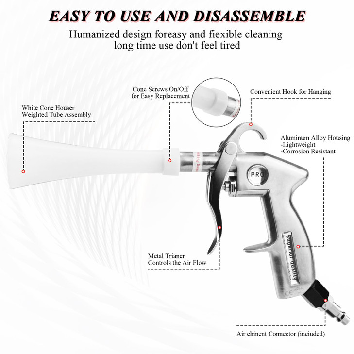 Aluminium Car Cleaning Gun with Tapered Nozzle, Air Blower for Car Detailing, Air Blow Blower Gun for Detailing, Car Detailing Tools, Used for Cars,