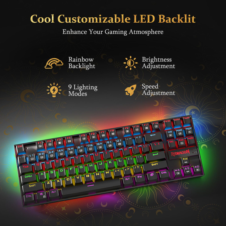 Redragon K552 Mechanical Gaming Keyboard, 87-Key Compact, LED Gaming Keyboard with Red Switches, Anti-Ghosting, Metal Frame for PC Gaming & Typing, B