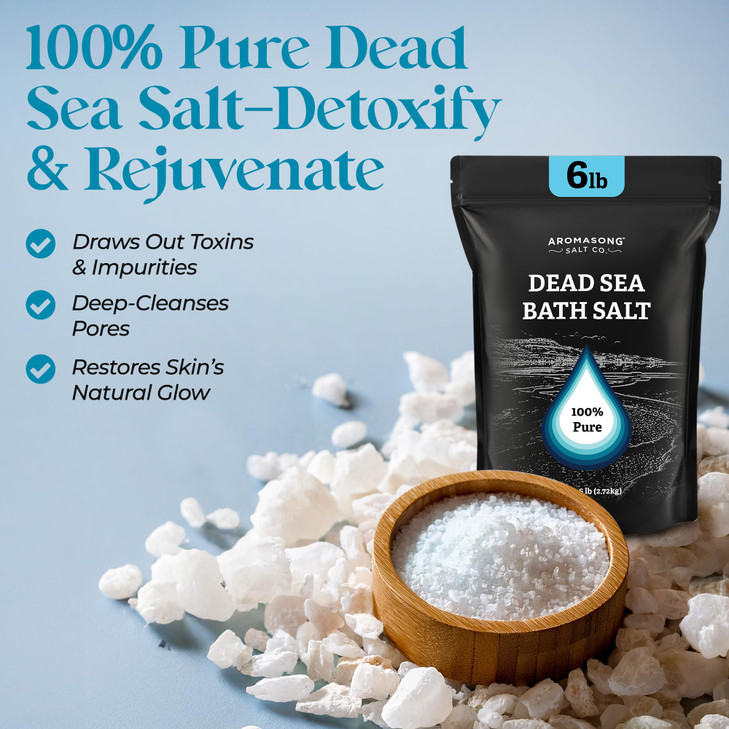 Aromasong Dead Sea Salt Bath Soak 6 Lbs. Bulk Pack  100% Natural Dead Sea Salts for Soaking, Relaxation, and Detoxification of Skin, Dead Sea Salts
