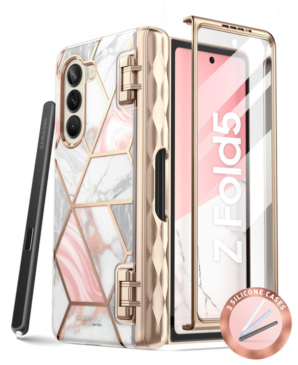 i-Blason Cosmo for Samsung Galaxy Z Fold 5 Case with Pen Holder, [Built-in Screen Protector] [Hinge Protection] [3 Silicone Pen Covers] Stylish Full-