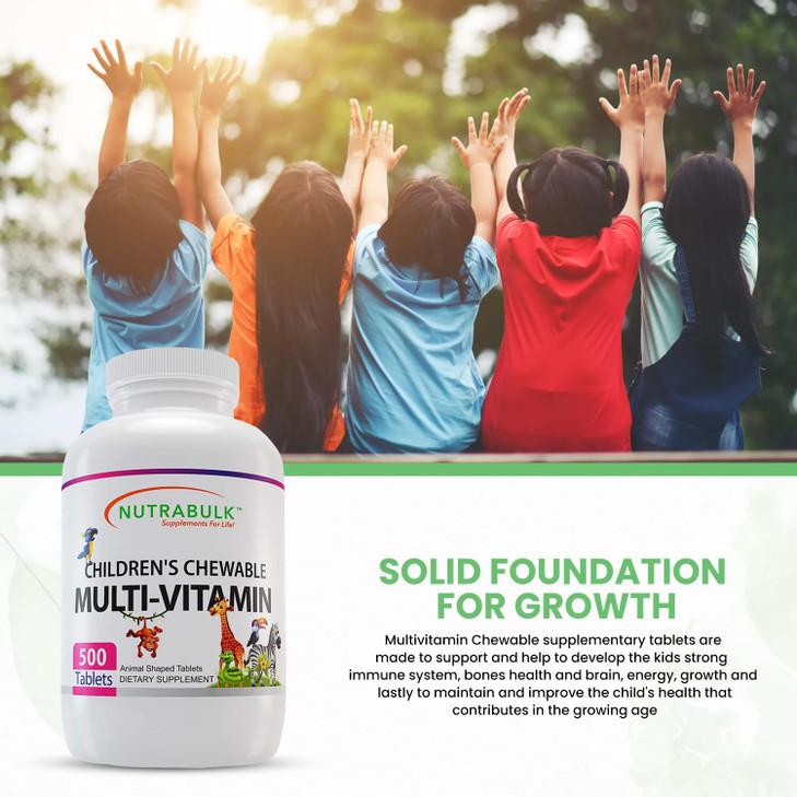NutraBulk Childrens Chewable Multi-Vitamins - Promoting Kids' Overall Development - USA-Made, May Help to Support Immune, Bone, Brain & Overall Well