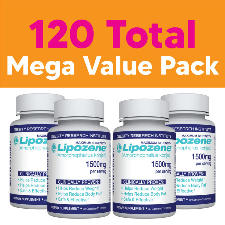 Lipozene Diet Pills - Weight Loss Supplement - 4 Bottles of 30 Capsules Each, a Total of 120 Capsules!