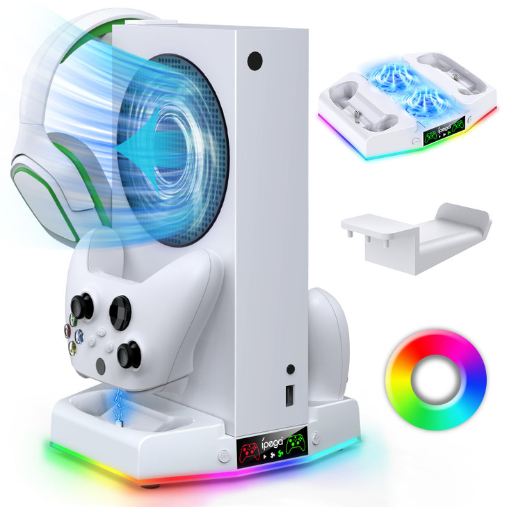 Upgraded Cooling Fan Stand for Xbox Series S with Charger Station, MENEEA Controller Charging Dock & Console Cooler System with 15 Colorful RGB Light