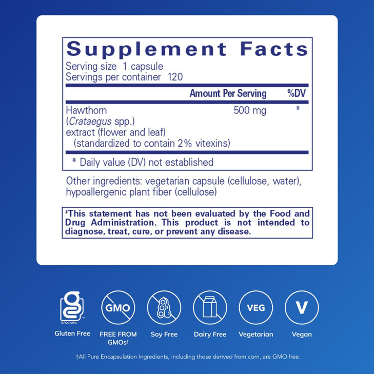 Pure Encapsulations Hawthorn Extract | Crataegus Oxyacantha Hypoallergenic Supplement for Cardiovascular System Support | 120 Capsules
