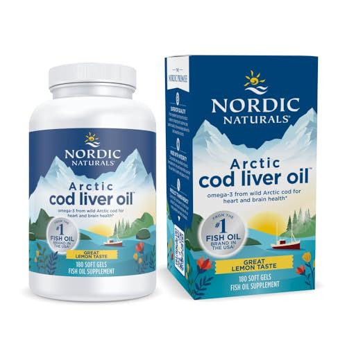 Nordic Naturals Arctic Cod Liver Oil, Lemon - 180 Soft Gels - 750 mg Total Omega-3s with EPA & DHA - Heart & Brain Health, Healthy Immunity, Overall