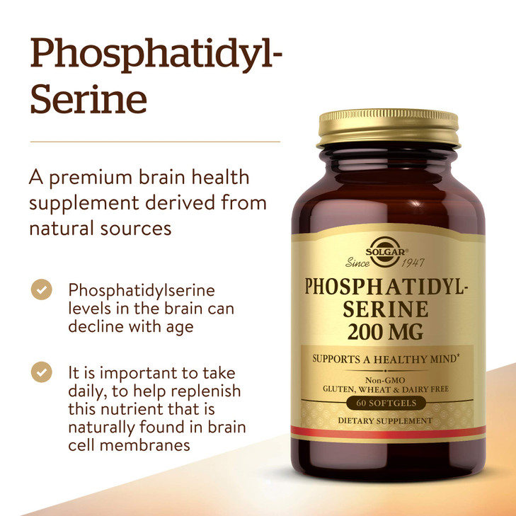 Solgar Phosphatidyl-Serine 200 mg, 60 Softgels - Premium Brain Health Supplement, Supports a Healthy Mind & Cognitive Function - Gluten Free, Dairy F