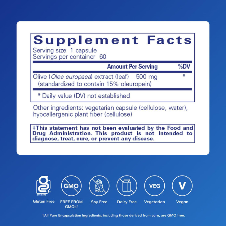 Pure Encapsulations Olive Leaf Extract | Hypoallergenic Supplement Supports Immune System and Healthy Intestinal Environment | 60 Capsules