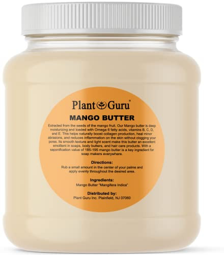 Plant Guru Raw Mango Butter 3 lbs. Bulk Jar - 100% Pure Natural Unrefined - Great for Skin, and Hair Growth. DIY Soap Making, Body Butters, Lotions a