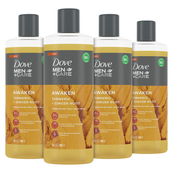 Dove Men+Care Face + Body Wash For Men Awaken Turmeric + Ginger Root 18 oz 4 Count