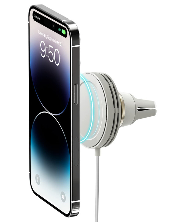 iOttie Velox Mini MagSafe Compatible Air Vent Car Mount in Astral Gray with Wireless Charging for iPhone 13, 14, 15 Series