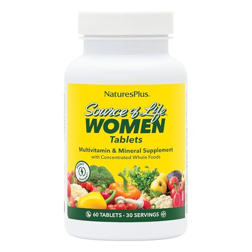 NaturesPlus Source of Life Women - 60 Tablets - Multivitamin & Mineral Supplement - with Iron, Calcium, Folate & Lutein - Gluten Free, Vegetarian - 3