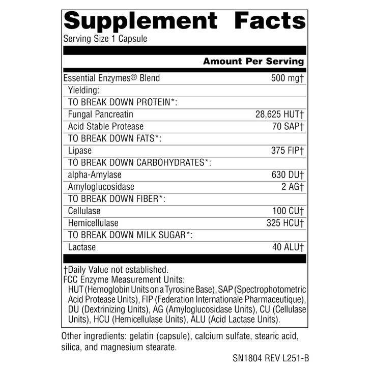 Source Naturals Essential Enzymes 500mg, Bio-Aligned Multiple Enzyme Supplement Herbal Defense for Digestion, Gas, Constipation & Bloating Relief - D