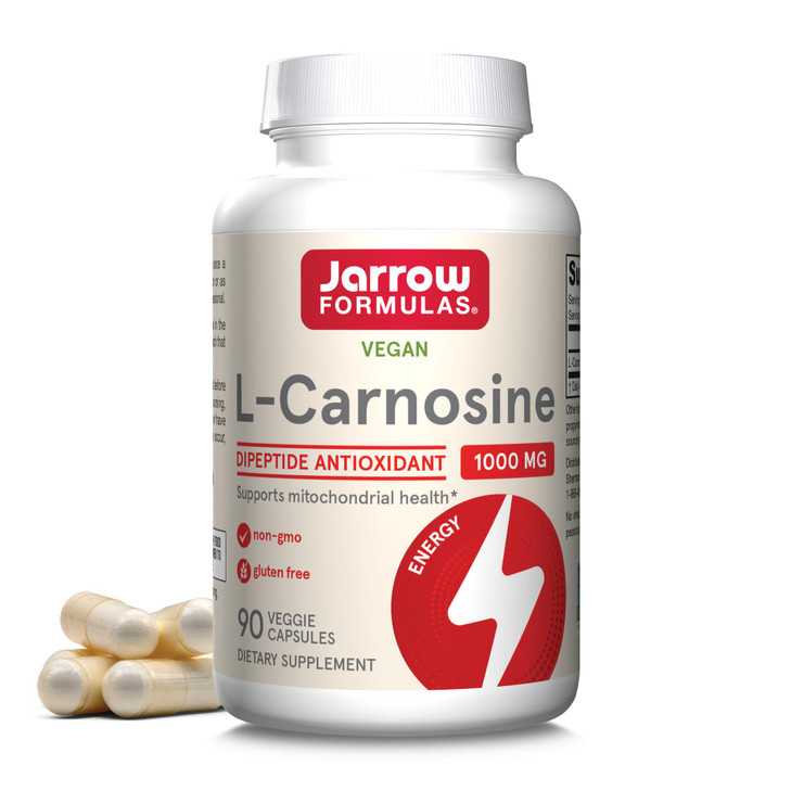Jarrow Formulas® L-Carnosine Dipeptide Antioxidant 1000 mg, Dietary Supplement, Antioxidant Support for Mitochondrial Health, 90 Veggie Capsules, Up