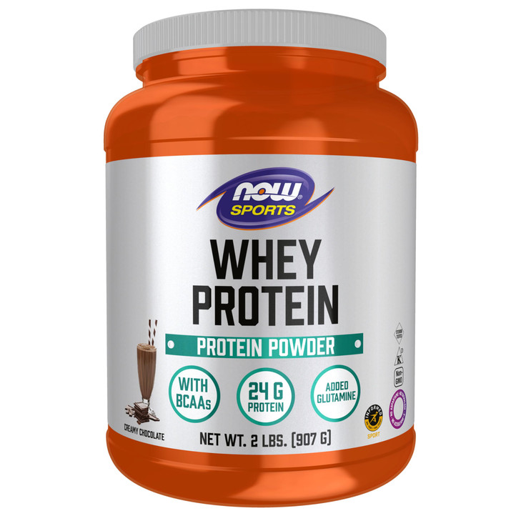 NOW Foods Sports Nutrition, Whey Protein, 24 G With BCAAs, Creamy Chocolate Powder, 2-Pound