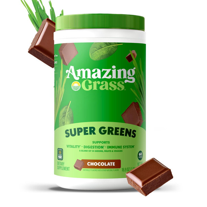 Amazing Grass Greens Superfood Powder: Greens Powder with Digestive Enzymes & Probiotics, Organic Spirulina, Chlorella, and Beet Root Powder, Chocola