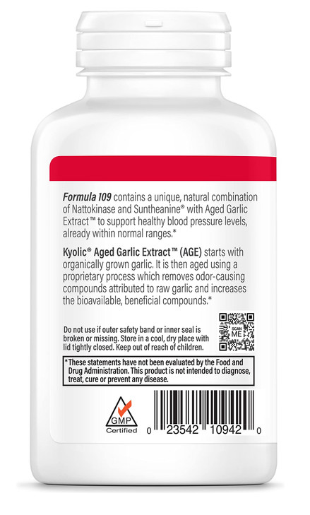 Kyolic Aged Garlic Extract Formula 109 - for Blood Pressure Health - Supports Maintaining Blood Pressure Levels Already Within a Normal Range - Heart