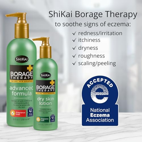 ShiKai Borage Therapy Dry Skin Lotion Moisturizer (16oz, Pack of 2) Unscented Skincare | Hydrating Lotion for Eczema, Dry Hands & Body | With Oatmeal