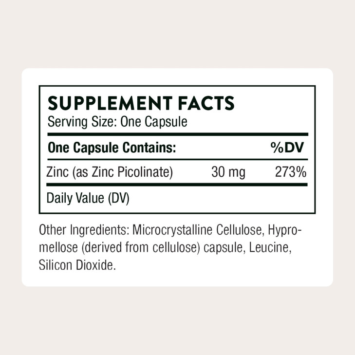 Thorne Research - Zinc Picolinate 30 mg - Well-Absorbed Zinc Supplement for Growth and Immune Function - 180 Capsules