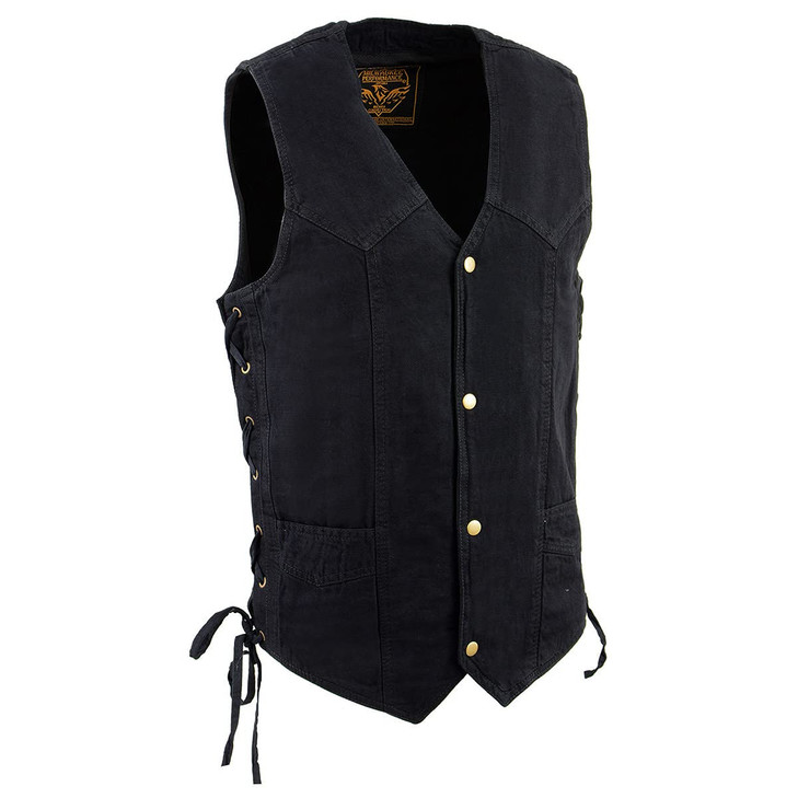 Milwaukee Leather DM1315 Men's Black Classic Denim Western Style Cowboy Biker Vest with Adjustable Side Laces - X-Large