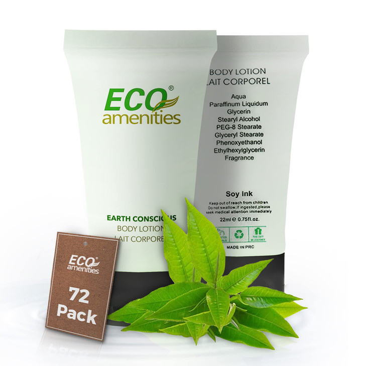 ECO amenities Mini Lotion Bulk - 72 Count 0.75 fl oz (22 ml) Tubes - Travel Size Toiletries & Body Lotion Tubes - Green Tea Scent for Hotel Amenity K
